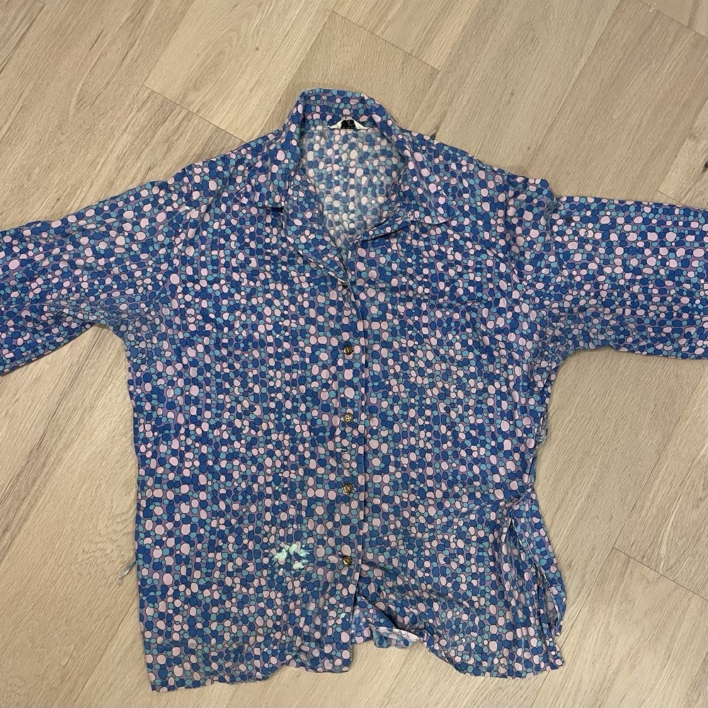 Rayon Button Up Shirt 1960s True Vintage Patterned Purple Colorful Size Large