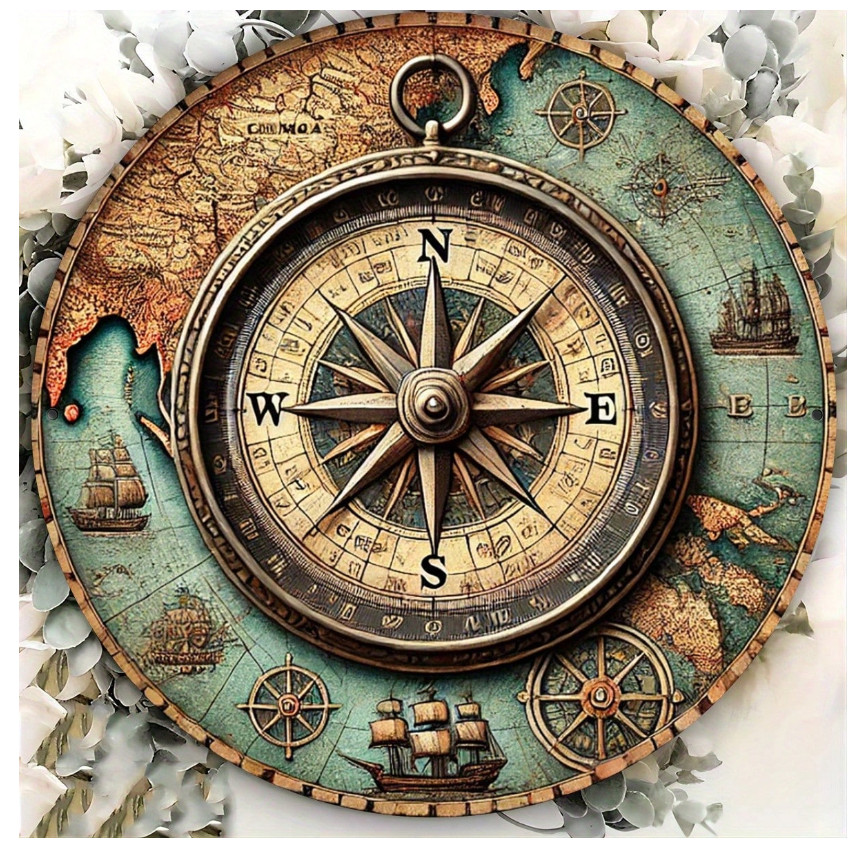 Vintage Nautical Compass Metal Sign – 8x8’’ Decor for Home, Garden & Office