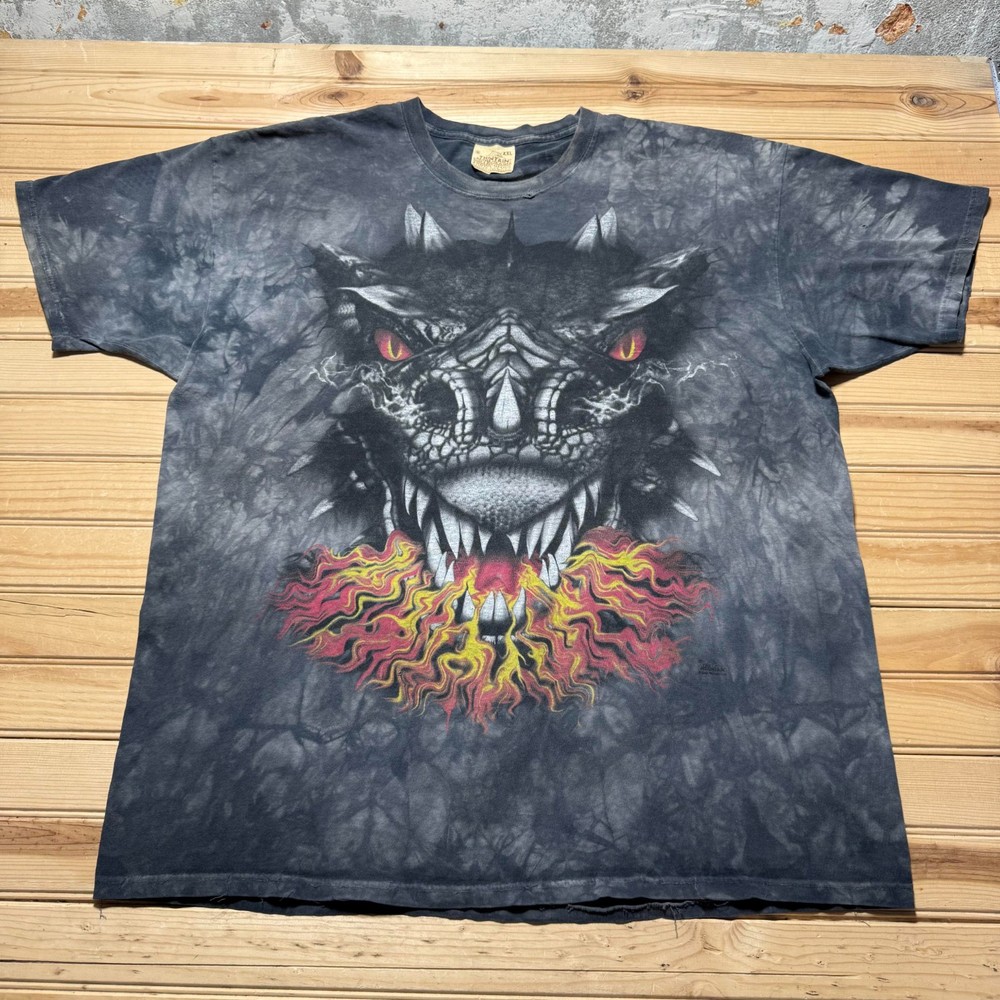 Vintage 90s Dragon Firebreather Tie Dye Graphic T-Shirt USA Made Men's Size XXL