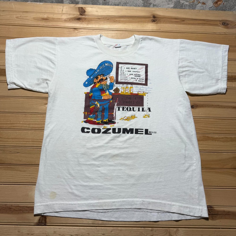 Vintage 90s Cozumel Mexico 4 Stages of Tequila Graphic Funny T-Shirt Large