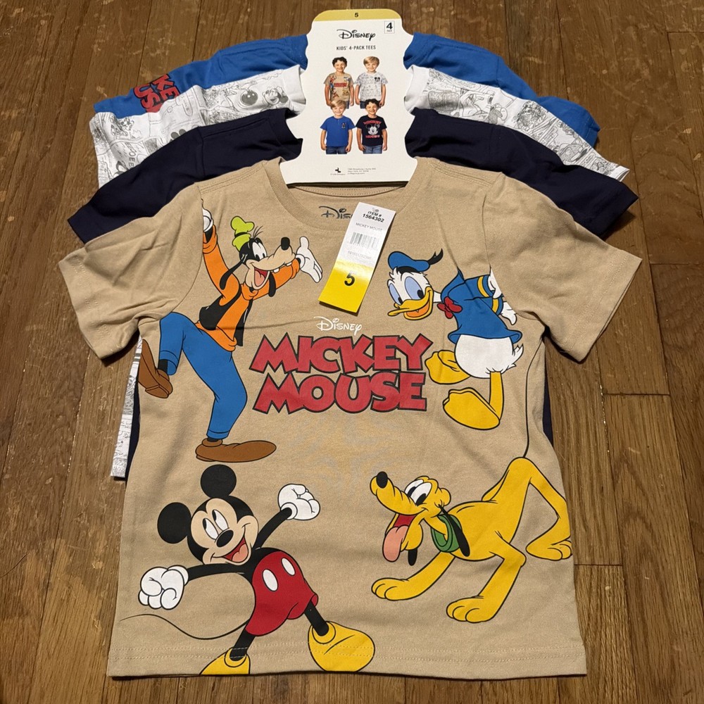 Disney MICKEY MOUSE 4PK Tees Tops Donald Duck Pluto Goofy 4-Shirts 5T NWT