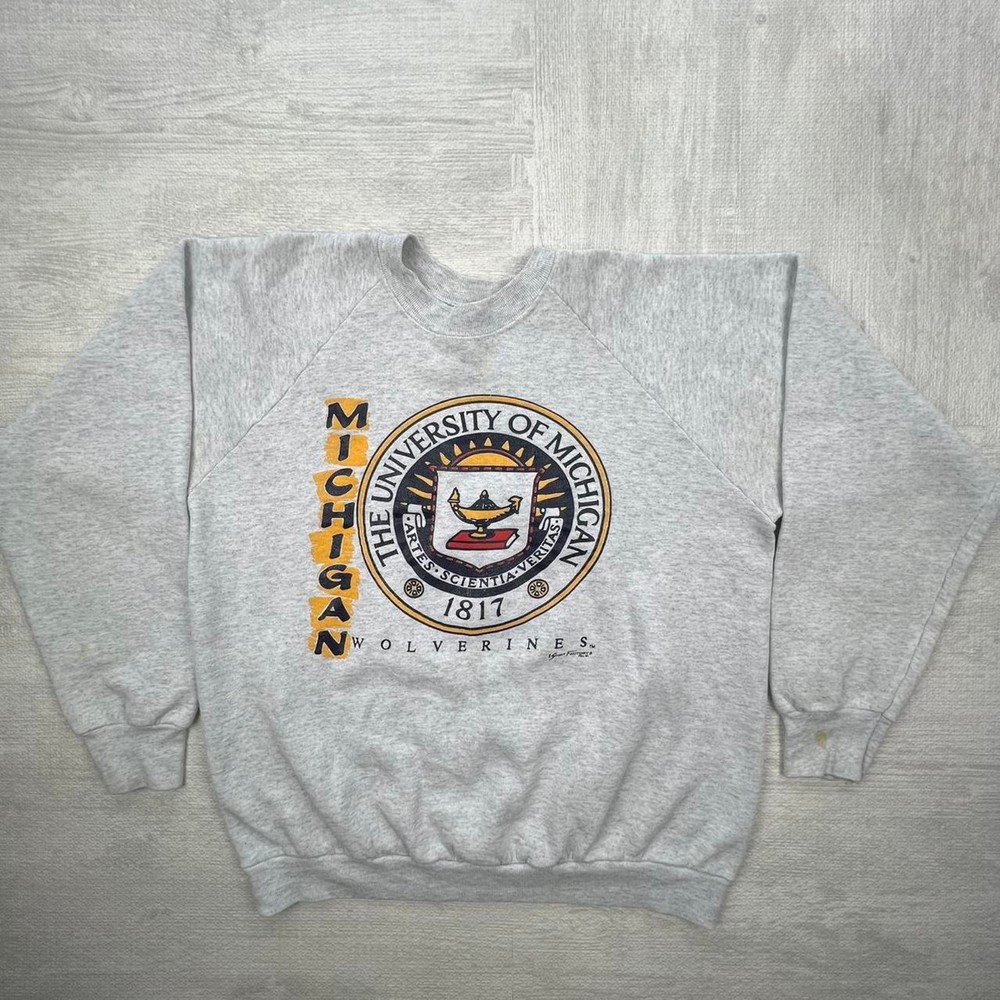 Vintage 90s Michigan Wolverines Sweatshirt Size: XL Grey Yellow NCAA College