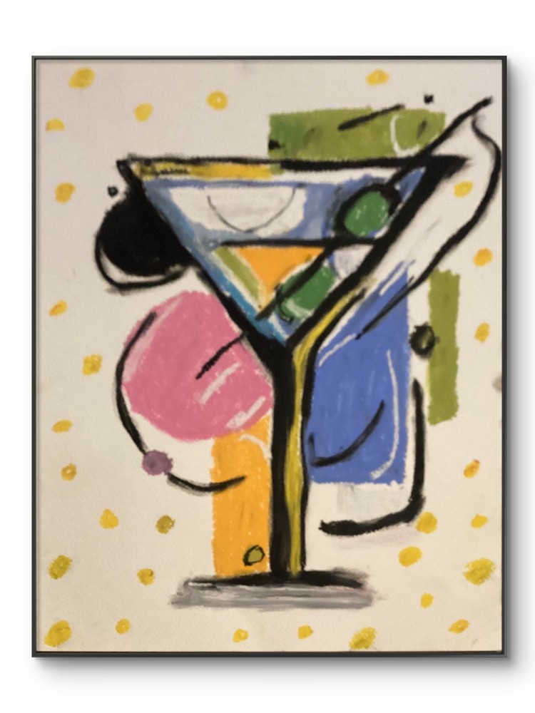 Abstract Expressionism Geometric Martini Party Original Art 11 by 15 on Paper