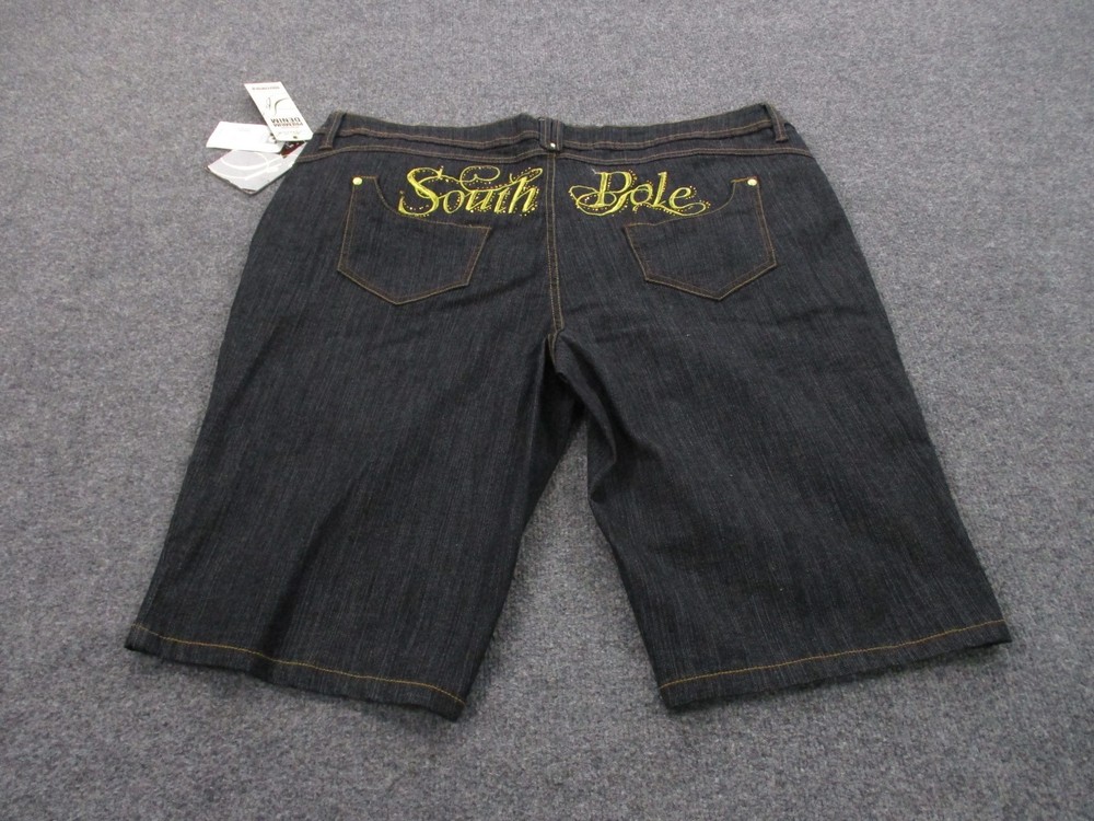 South Pole Jean Shorts Womens 22 Blue Denim Wide Leg Y2K Embroided Skater NEW