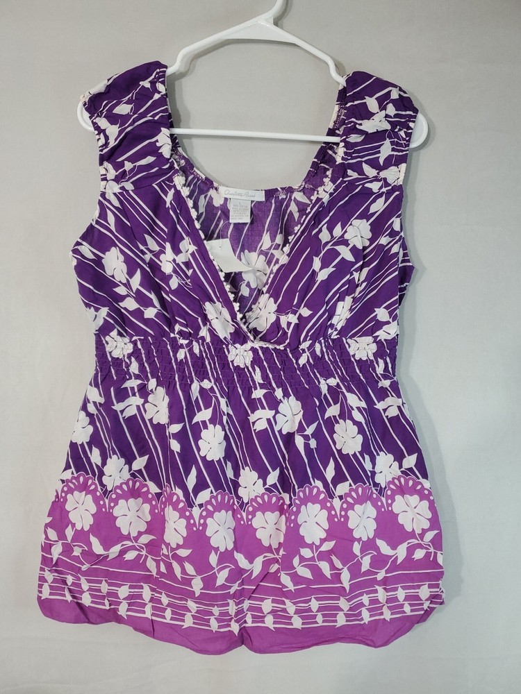 CHARLOTTE RUSSE Blouse Sleeveless Women’s Size Large Floral Faux Wrap Slim Fit