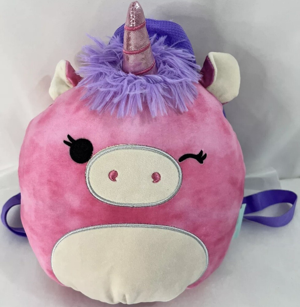 Squishmallows Unicorn Backpack Bag 12 inch Pink Winking with Purple Mohawk Hair