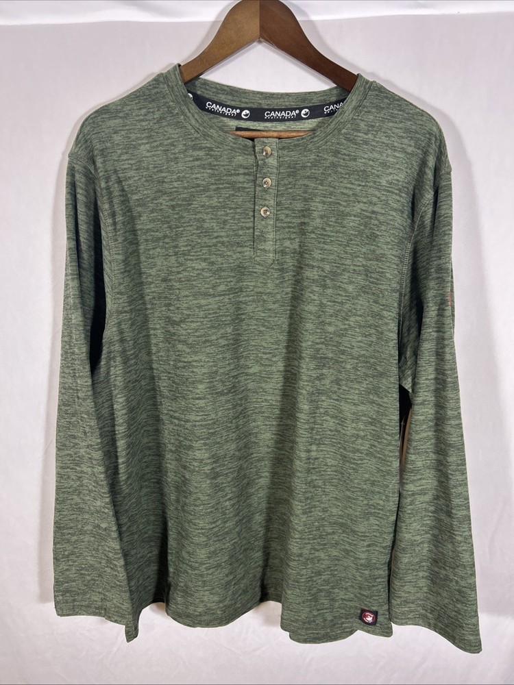 Canada Weathergear Men’s Green Long Sleeve Henley Shirt XXL Casual Outdoor NWT