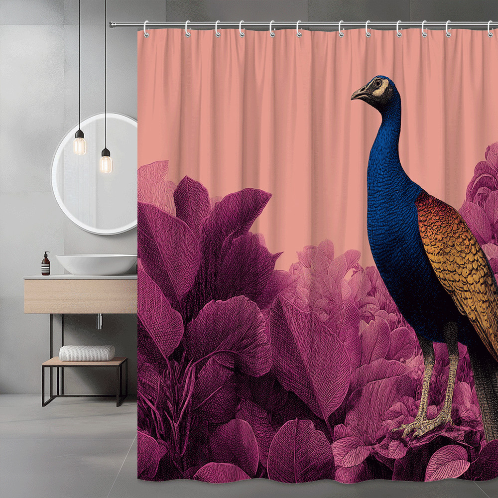 Peacock Floral Pink Shower Curtain Printed Bird Design