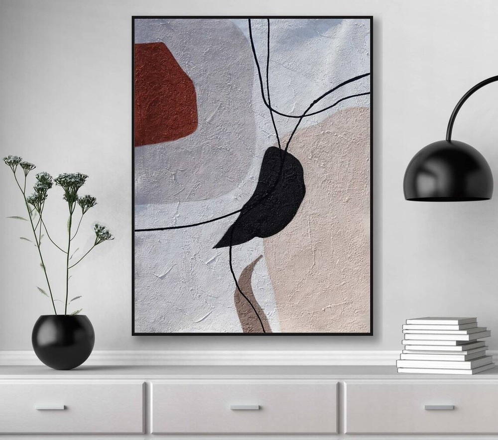 Hand Painted Abstract Painting On Canvas Scandinavian Mid Century Boho Style