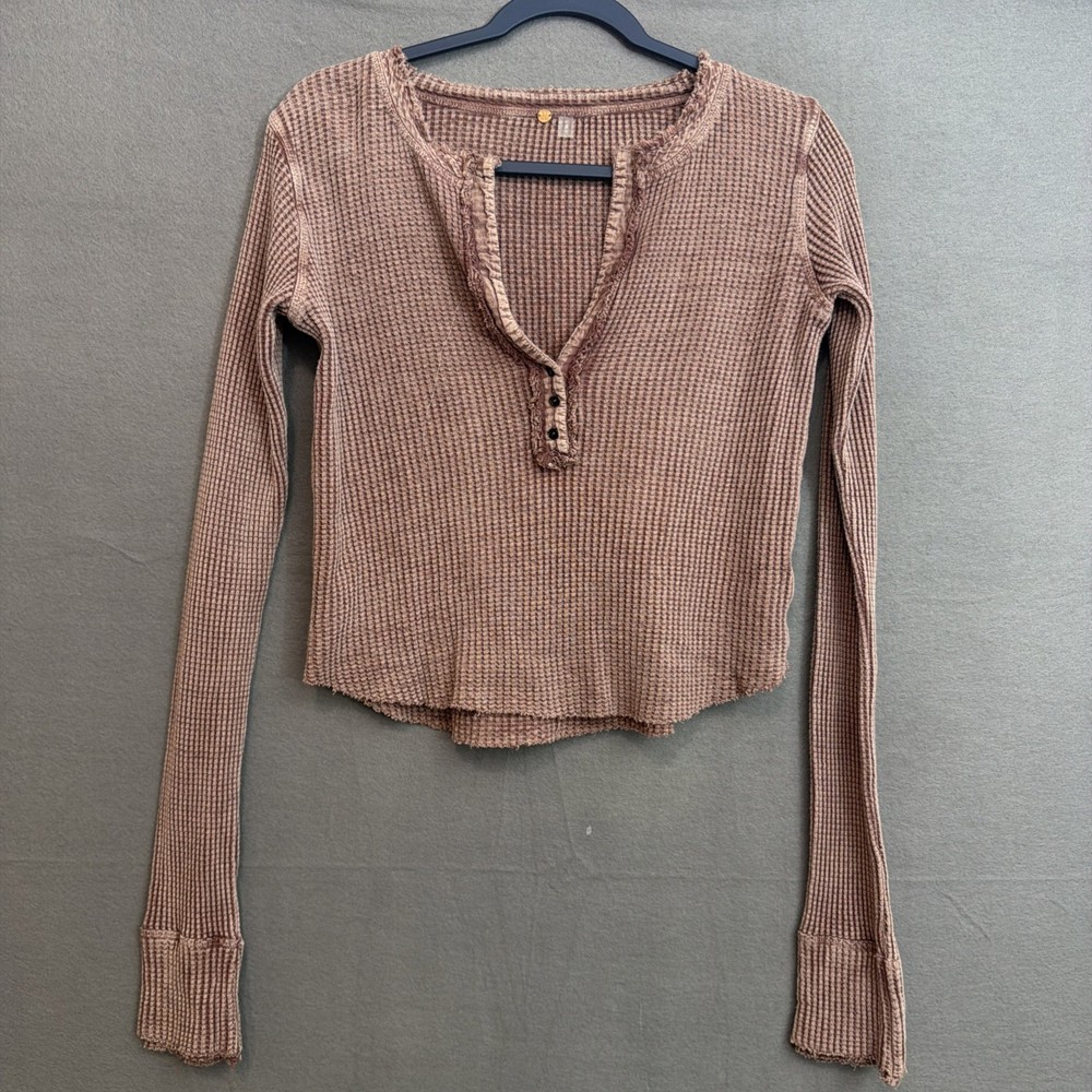 Free People One Henley Women S Waffle Knit Boho Cotton Frayed -raw Boho
