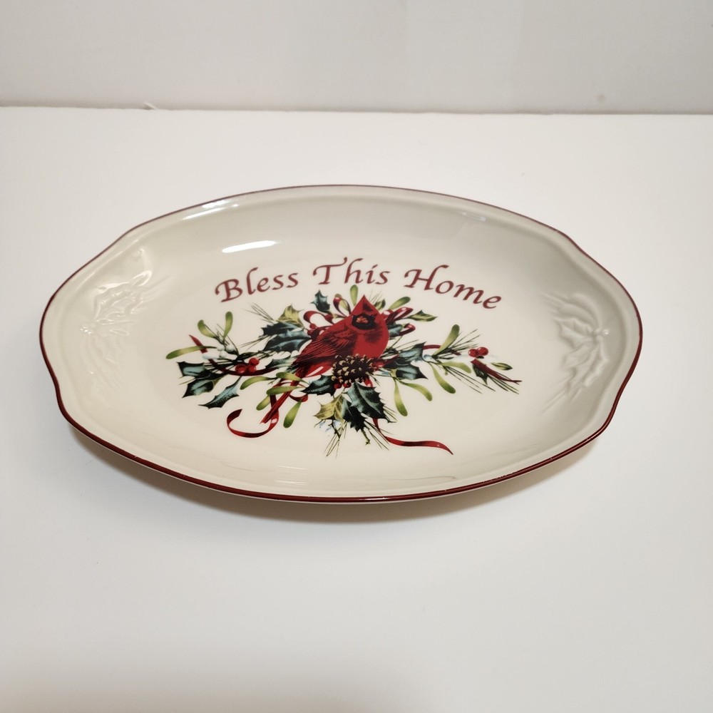 Lenox American Winter Greetings Bless This Home 11-Inch Oval Platter Gently Used