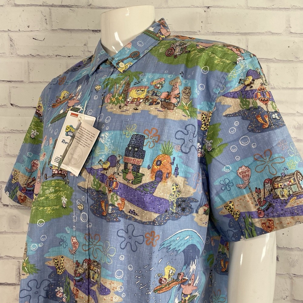 Reyn Spooner Shirt Men's 2XL Spongebob Aloha Hawaiian Camp Shirt Tailored NWT