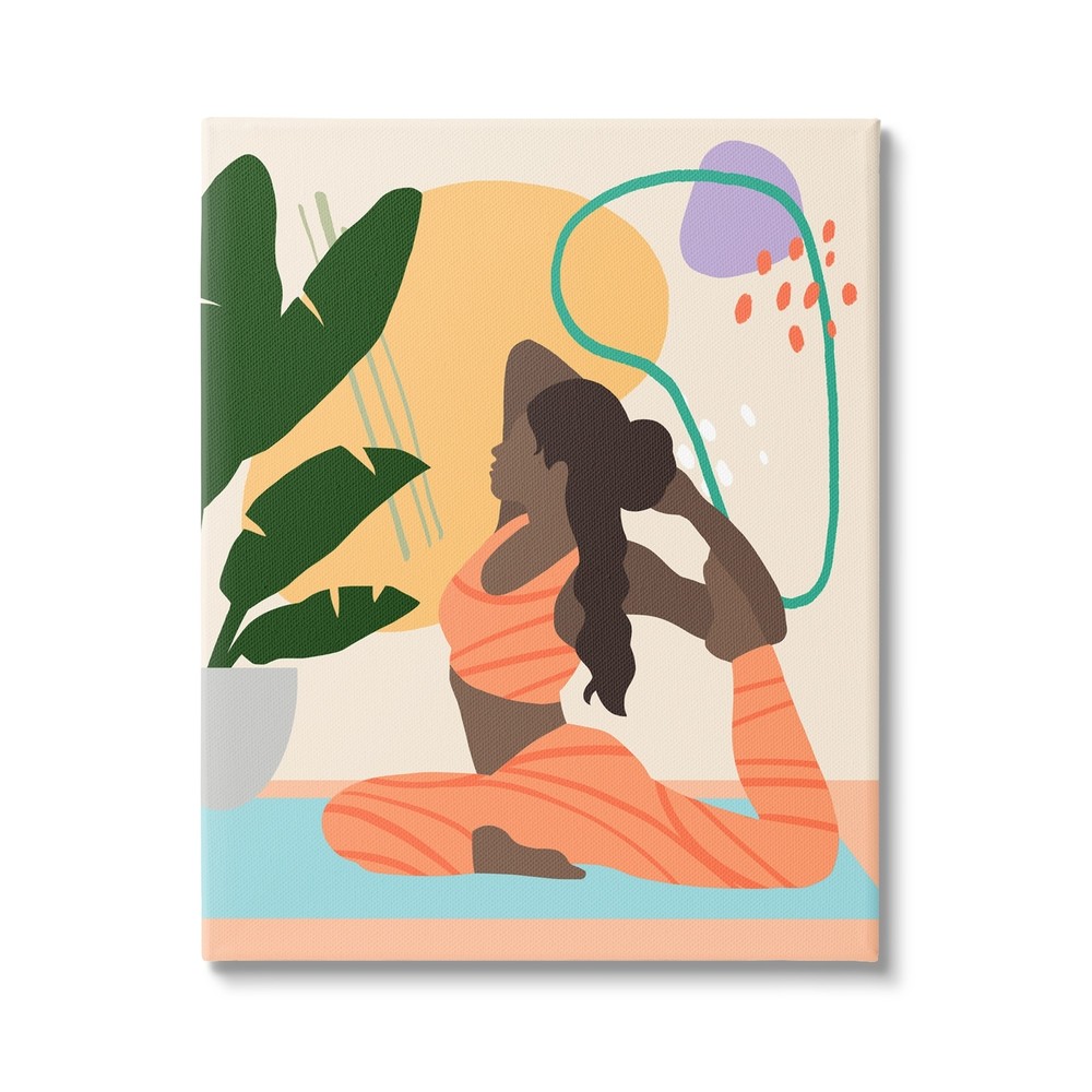 Stupell Person Working Out Yoga Plant Modern Design Canvas