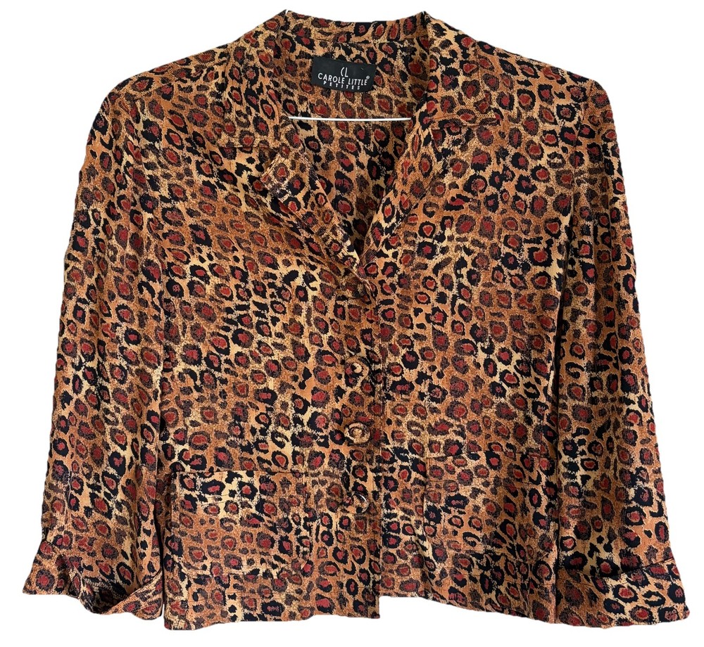 Vintage Carole Little Leopard Print Blouse Top With Covered Buttons PS 1990s