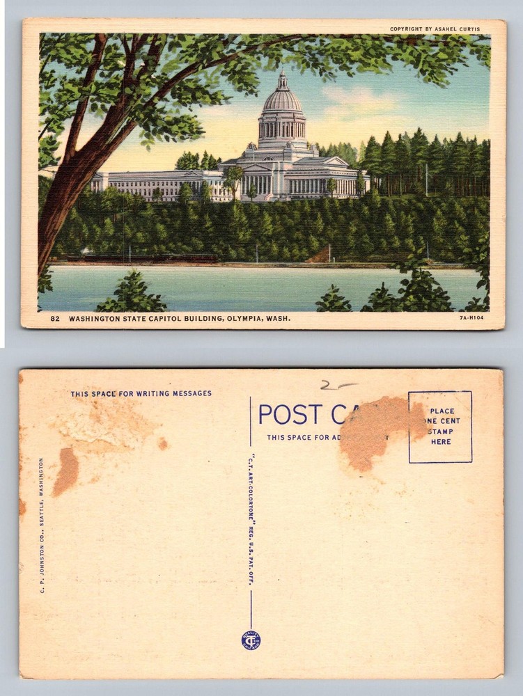 Olympia, WA-Washington, State Capitol Building Dome View Vintage Postcard