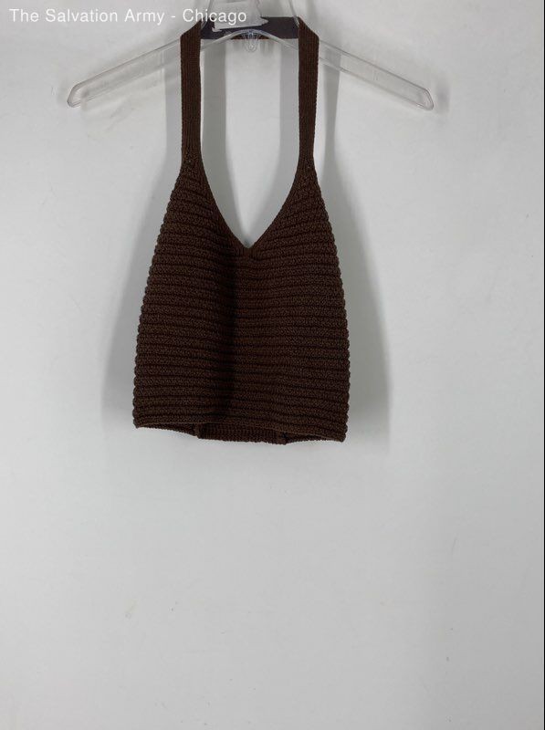 Better / Together Womens Brown Sleeveless Crochet Cropped Tank Top Size S