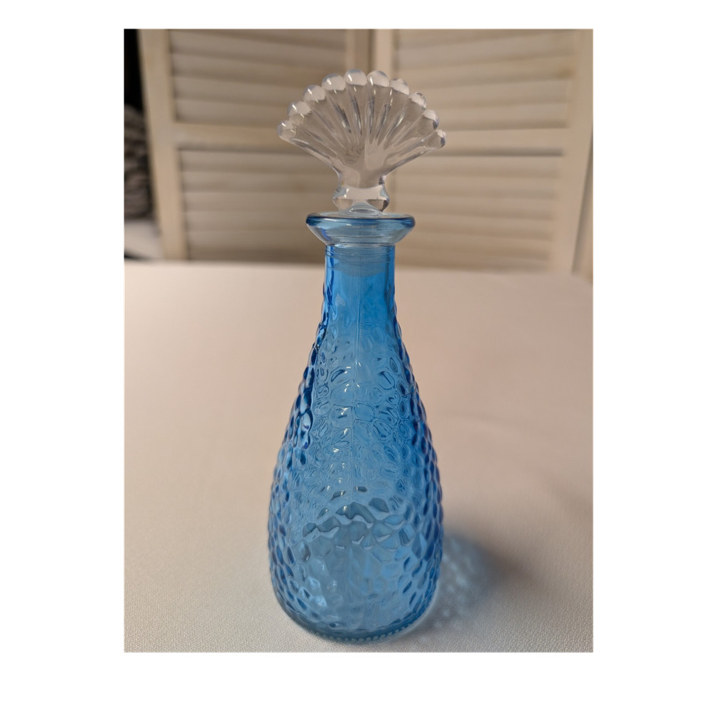 Set of 2 Beach Decorative Glass Bottles, Blue and Clear, Glossy Finish