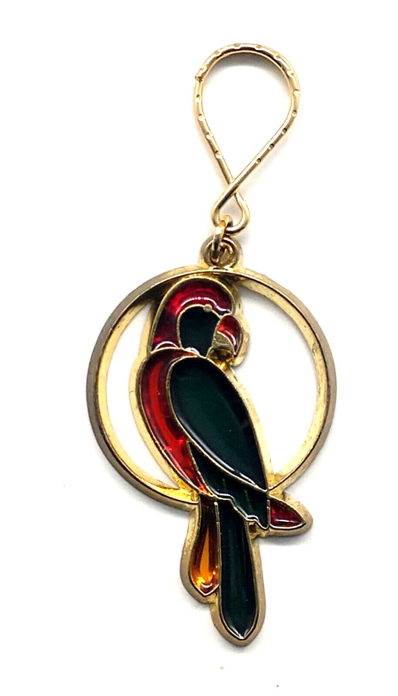 Vintage Stained Glass Style Parrot Bird Keyring Keychain