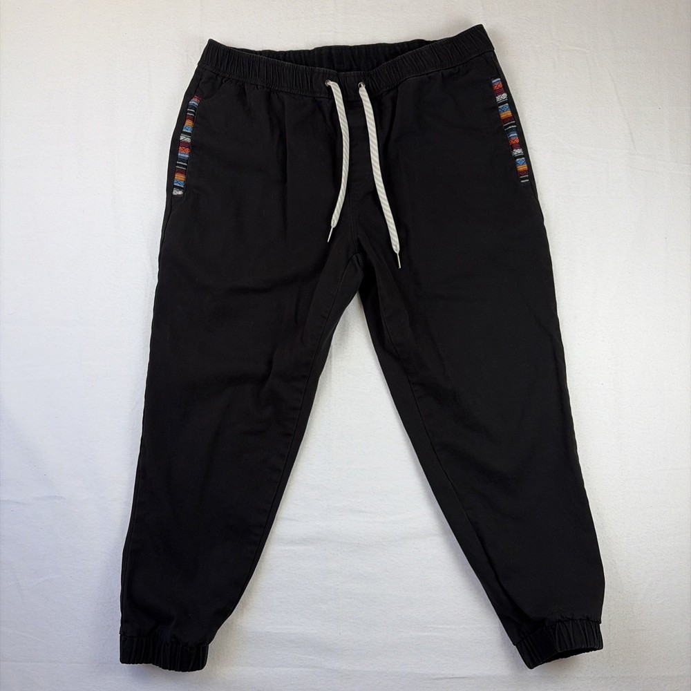 Wowie Men’s Rambler Chino Stretch Jogger Black Pants Size Large Aztec Trim