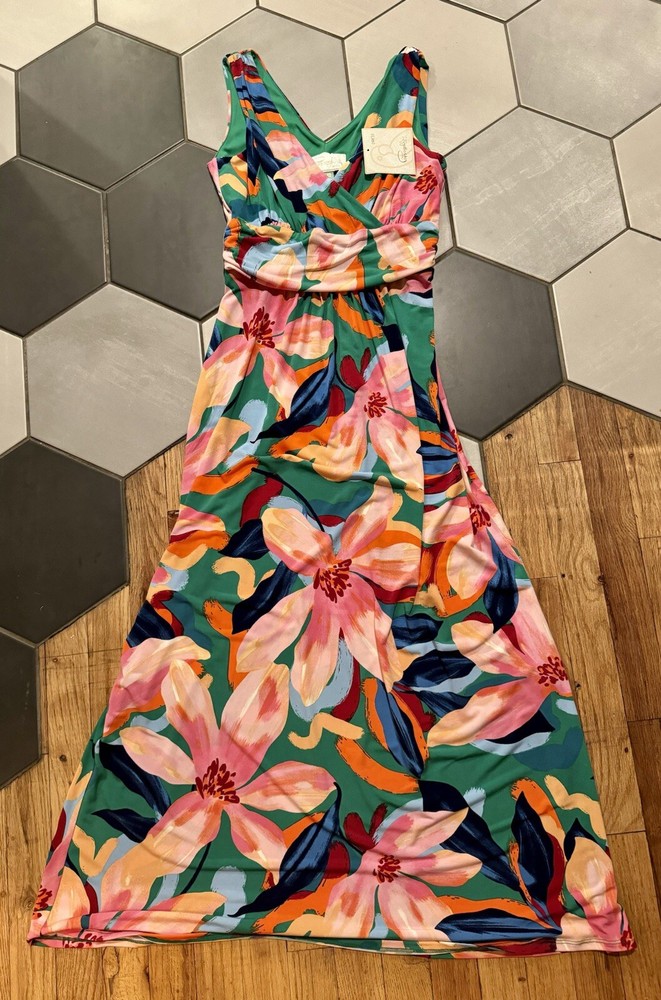 NWT Pappagallo long maxi floral bright vibrant summer dress XS