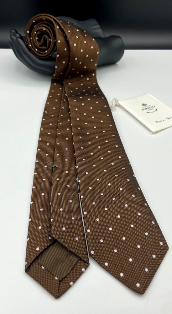 LUIGI BORRELLI Napoli Men's 100% Silk Tie ~ Brown ~ Polka Dot ~ Made in Italy!