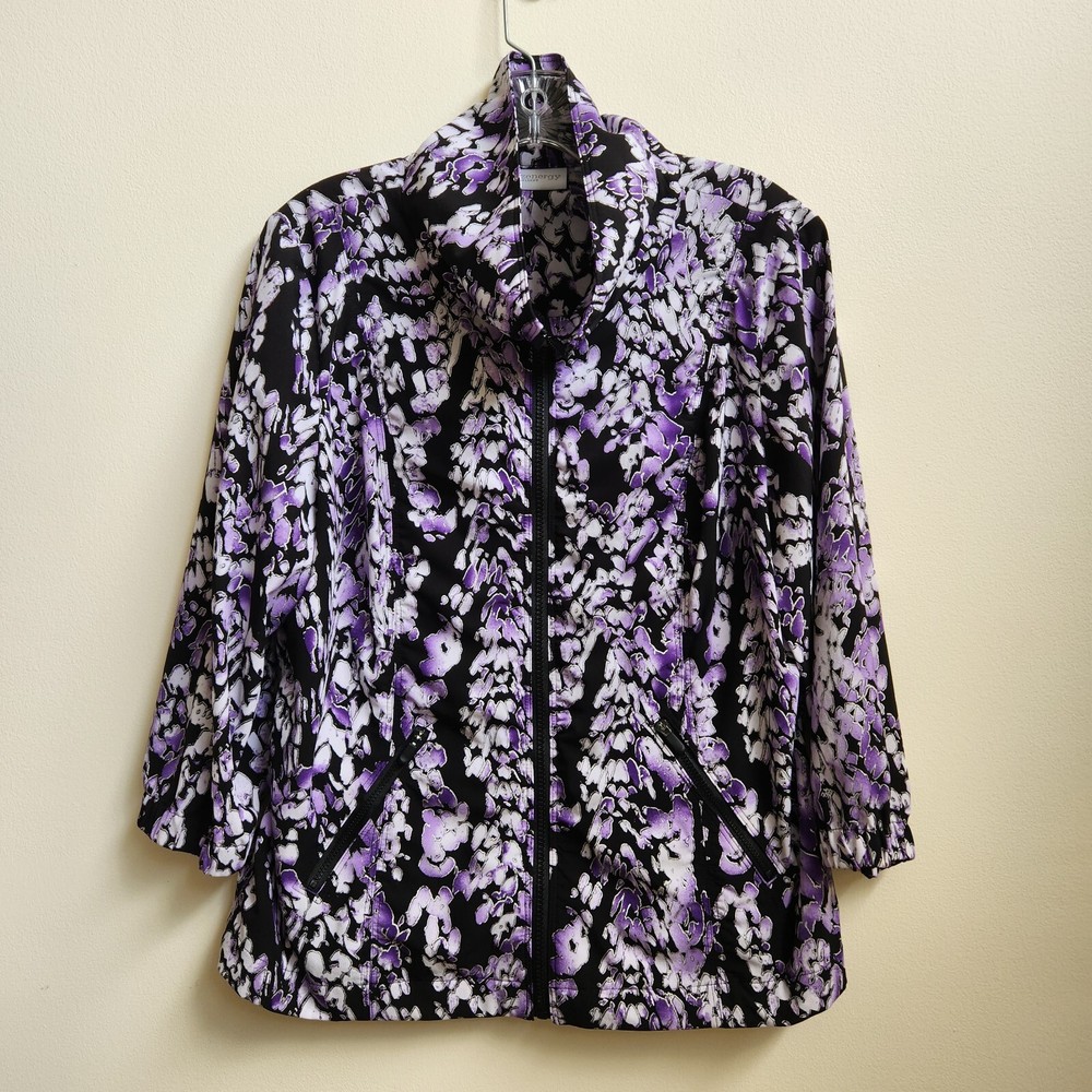 Zenergy by Chico's Jacket Women's L Black Purple Abstract Athleisure Travelwear