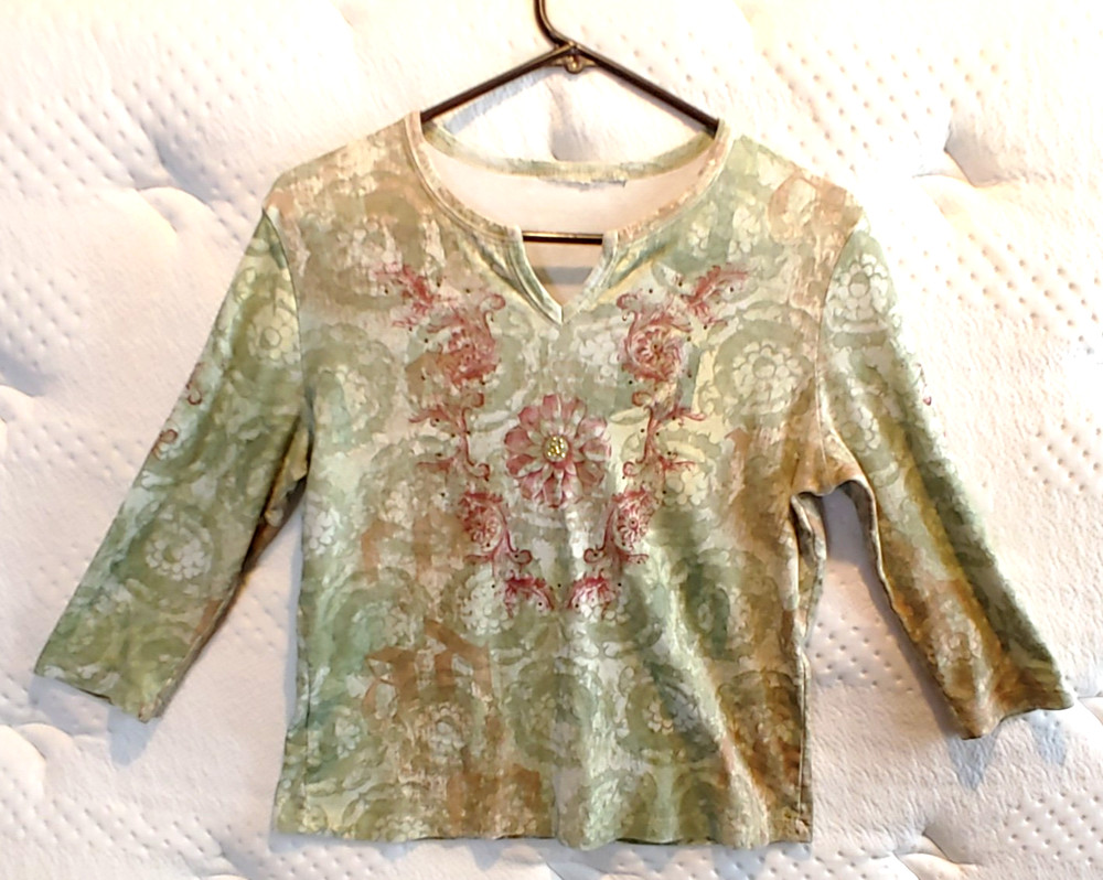 Unbranded Women's T-Shirt XL Graphic Print & Rhinestones 3/4 Sleeve - As Is