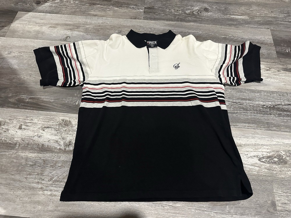 Y2K South Pole Men’s XL Striped Collared Polo Embroidered Skater Grunge