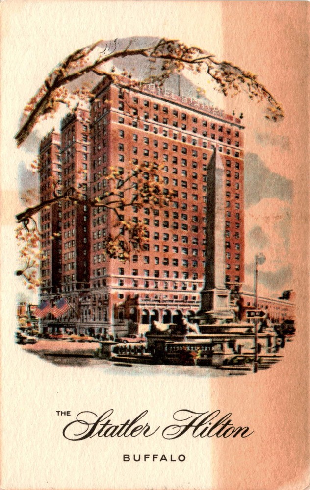 Statler Hilton, Buffalo, Delaware Avenue, Niagara Square, Lake Erie, Postcard