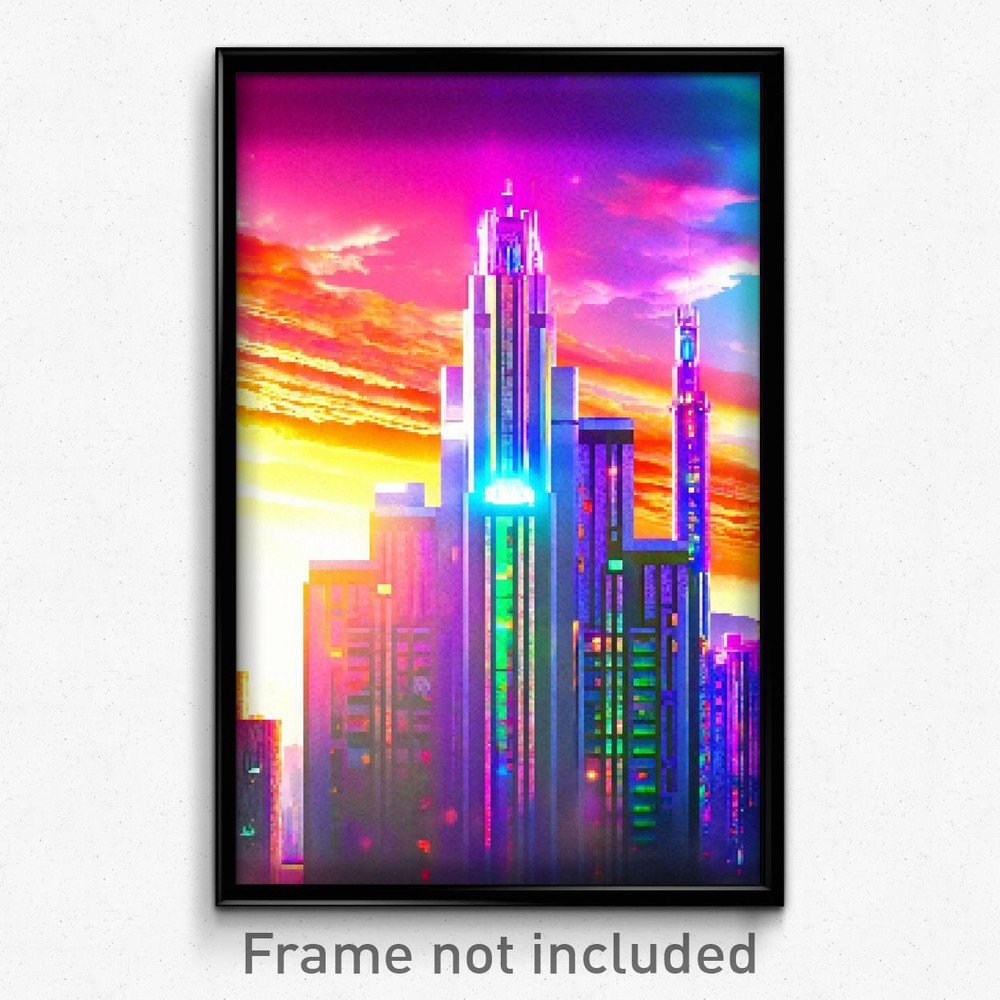 8-Bit Psychedelic Pixel Art Poster - Vibrant Rise Video Game Print