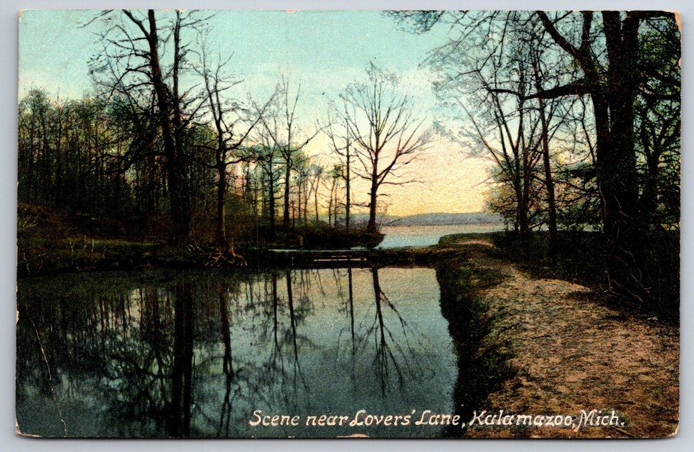 Kalamazoo Michigan~River Scene @ Lover's Lane~Vintage Postcard
