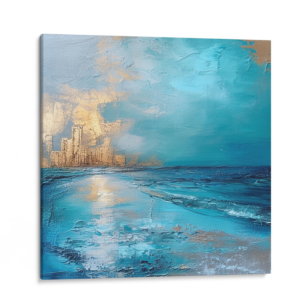 Abstract City Skyline Seascape Canvas Print, Modern Home Decor Art