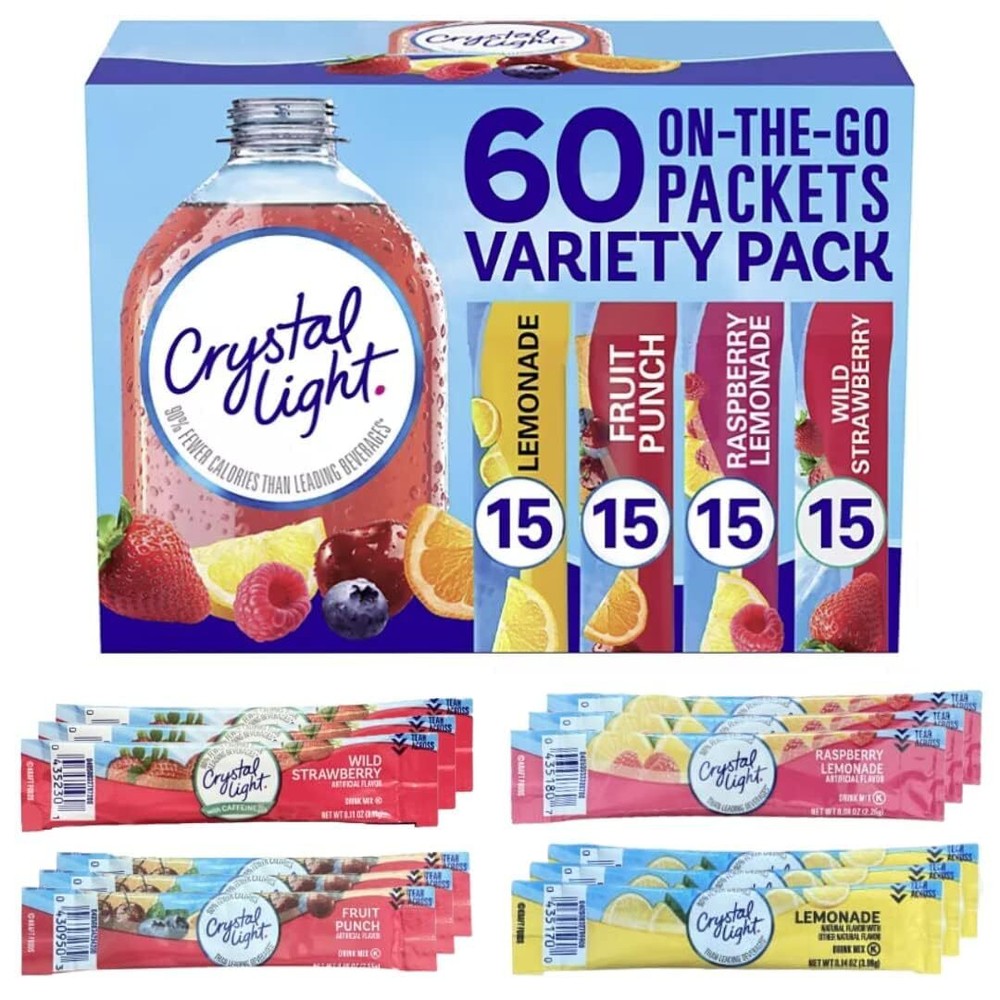 Crystal Light Lemonade Fruit Punch Powdered Drink Mix Variety Pack 60 ct .