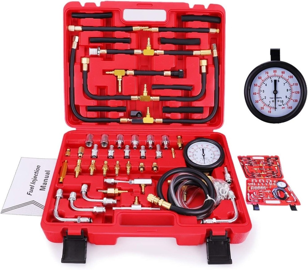 Accurate Dual Dial Fuel Injection Pressure Tester with Easy Carry Case - 4.8 lbs-image