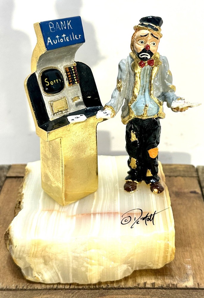 Vintage Signed Don DeMott Clown at ATM Sculpture Mint Condition