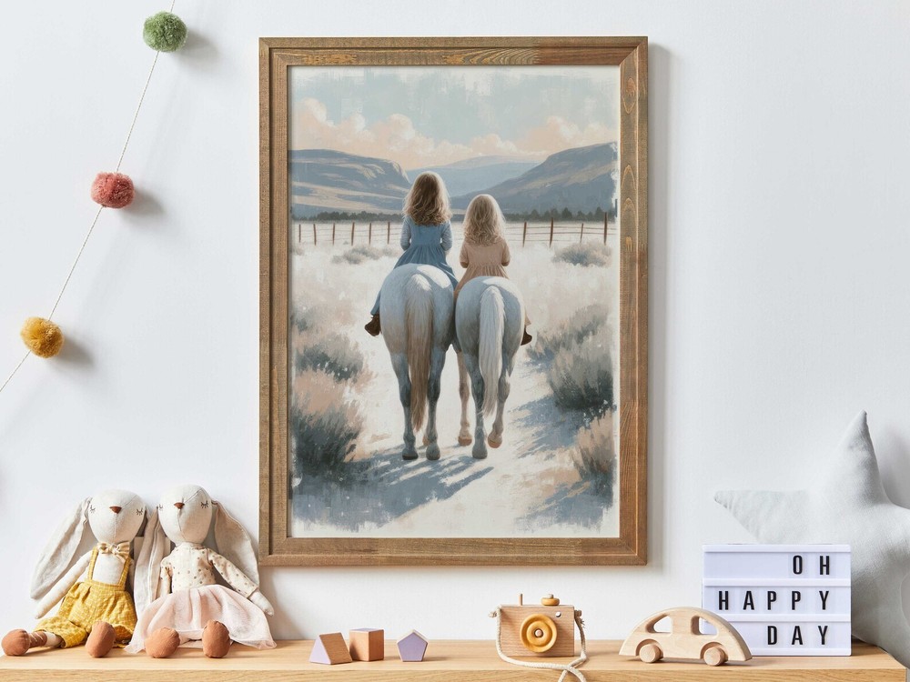Horse Nursery Decor Sisters Riding Horses Sister Room Decor Horse Riding Art