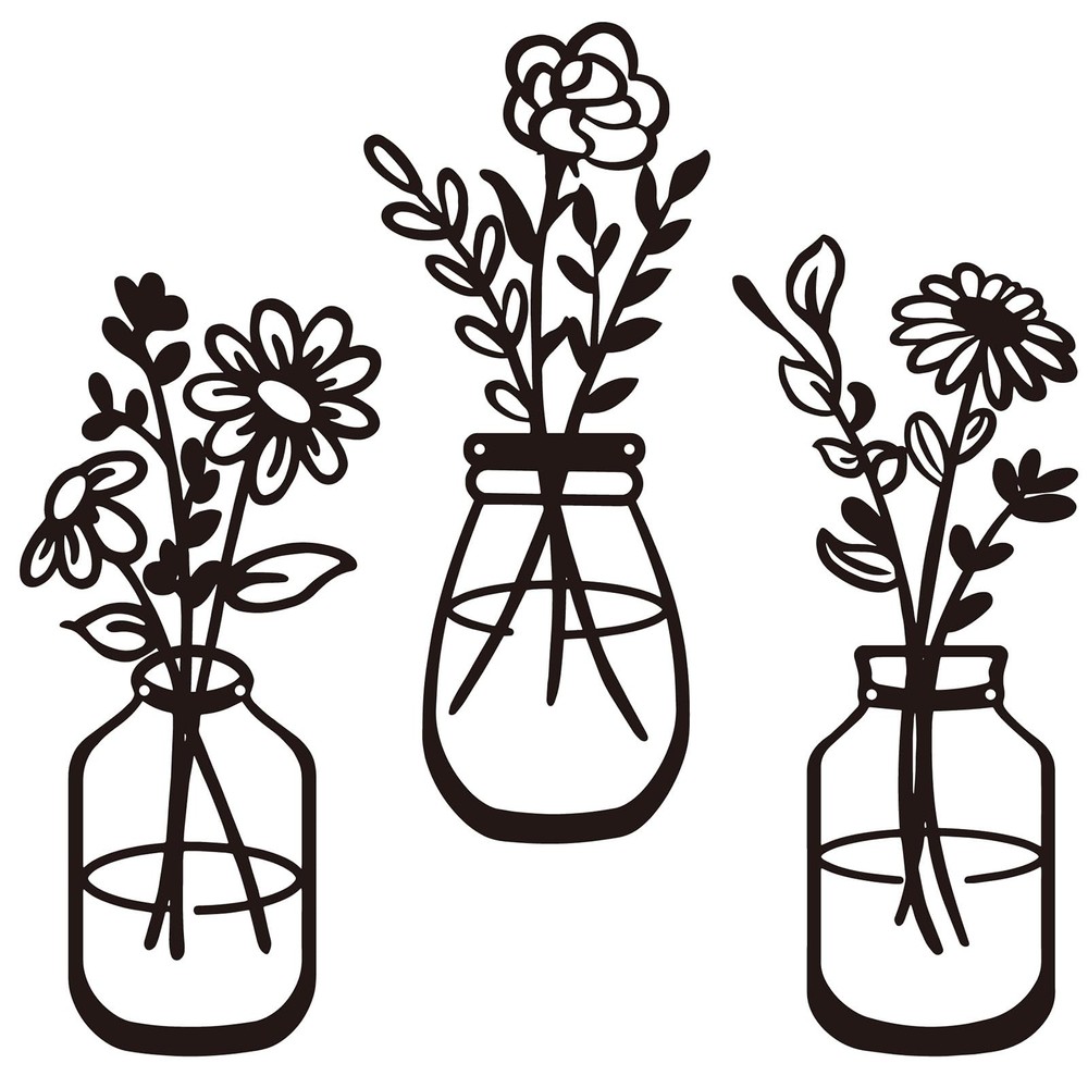 Metal Flower Wall Decor 3 Pieces Black Metal Wall Art Minimalist Art Wall Scu...