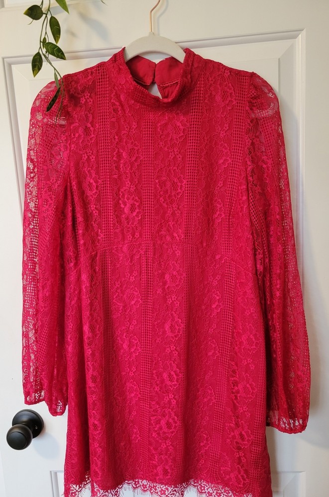 Maeve Anthropologie Long Sleeve Open-Back Lace Coctail Mini Dress Red Size 10