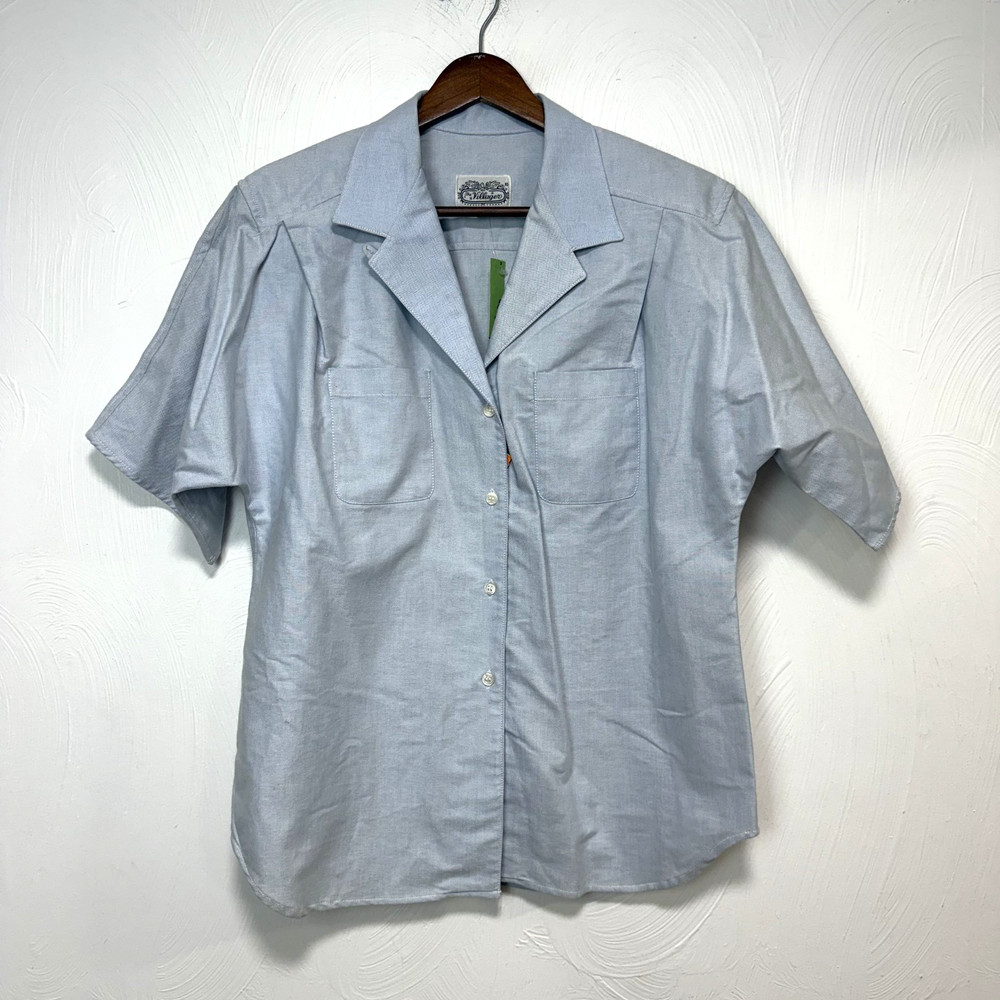 Vintage Villager Women's Blue Short Sleeve Button Down Collared Shirt Size 8