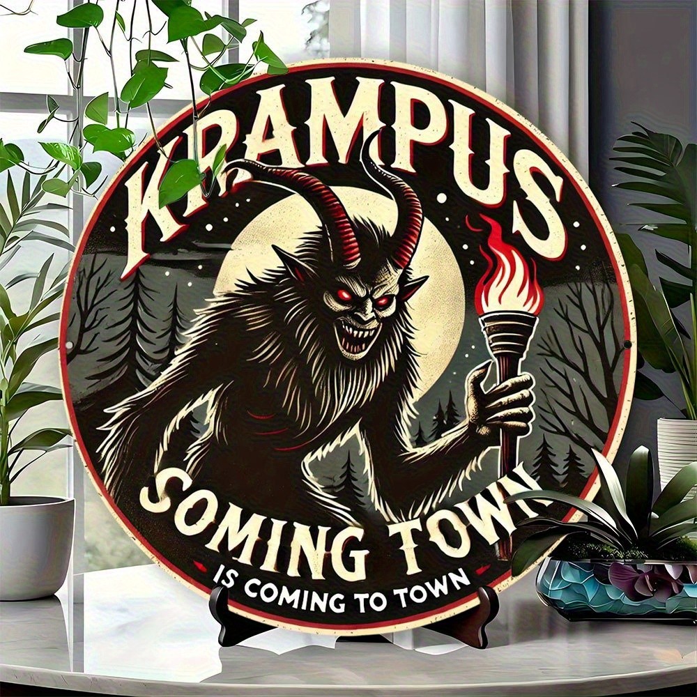 Krampus is Coming Spooky Holiday Vintage Metal Sign