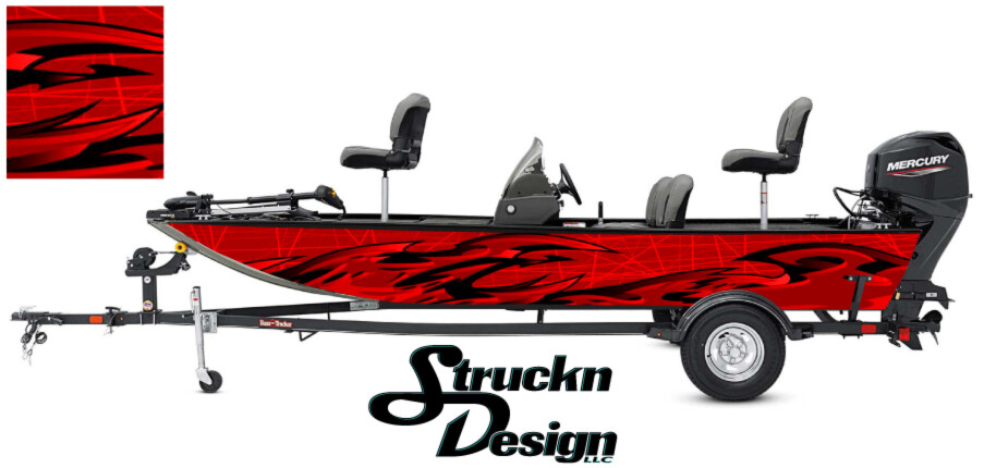 Graphic Pontoon Wrap Red USA Tribal Fishing Abstract Bass Boat Fish Decal Vinyl-image