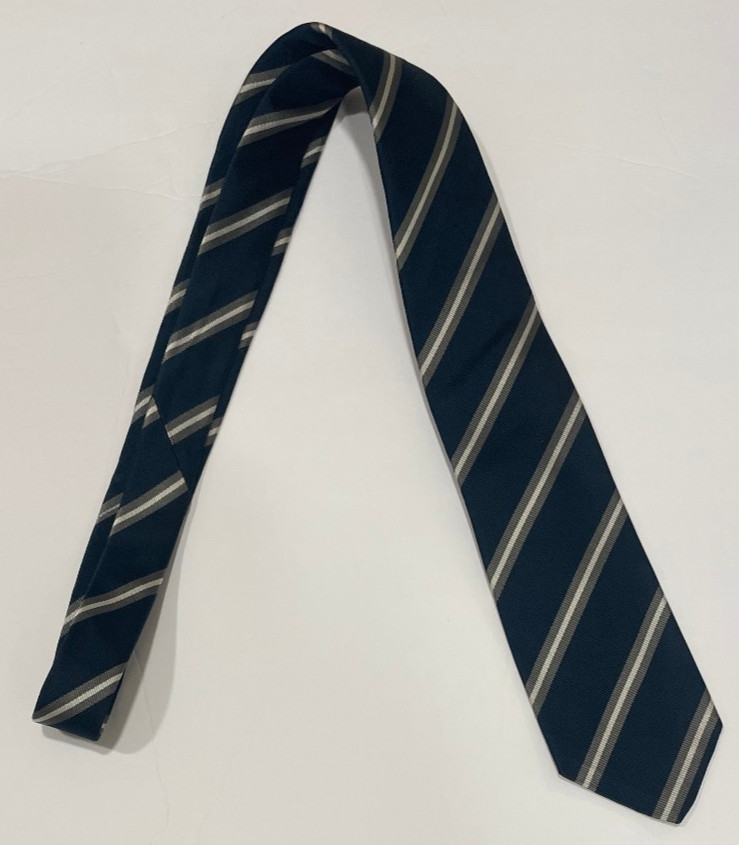 Vintage London 400 100% Silk Navy Blue Gray White Striped Repp Tie Made in USA