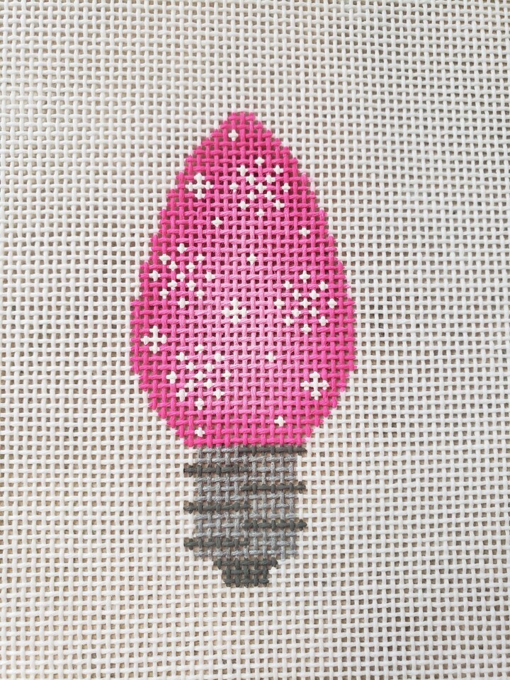 Handpainted Needlepoint Canvas Pink Christmas Lightbulb with Snowflakes 18m