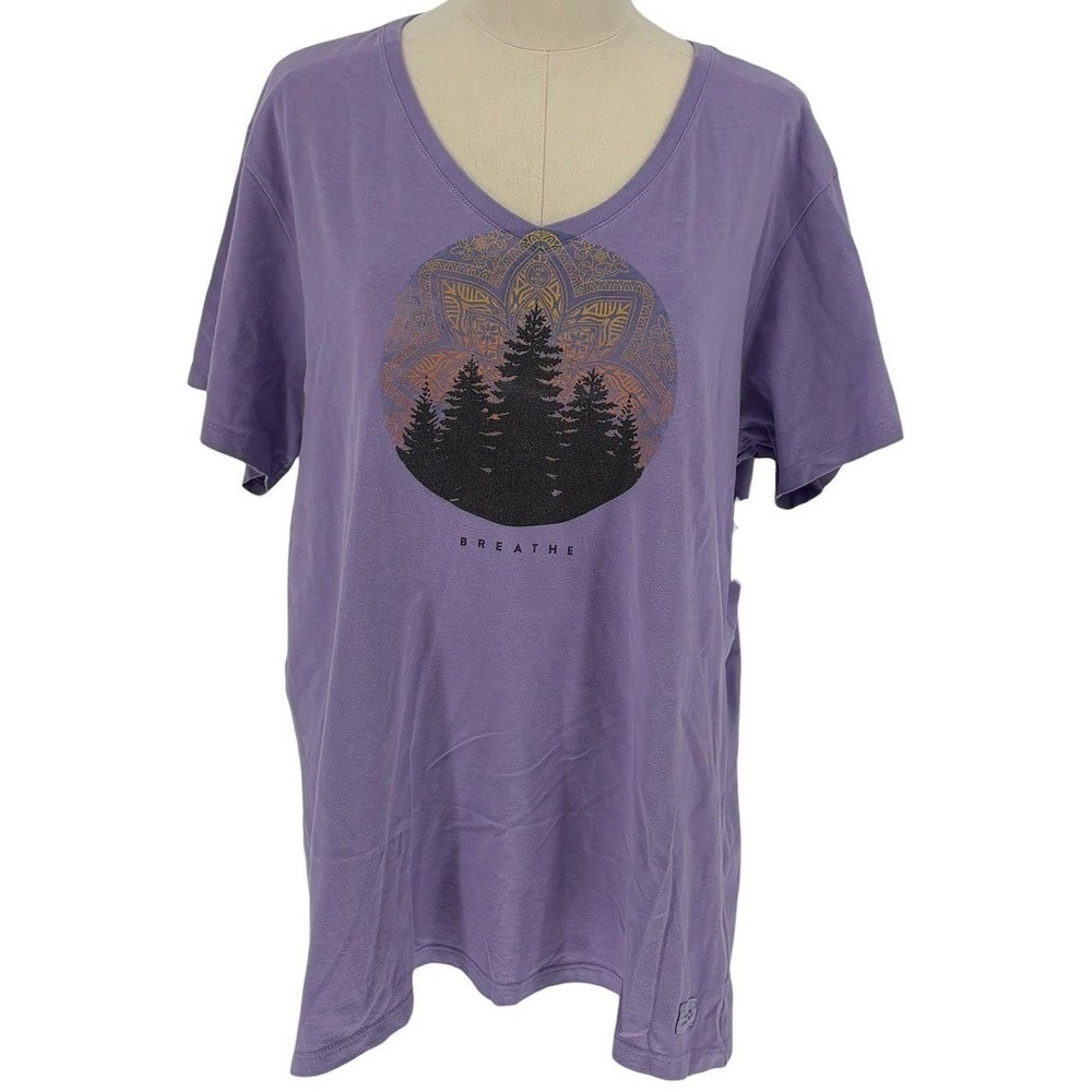 Life is Good Crusher Tee Purple Breathe Pine Tree Mandala 100% Cotton XL