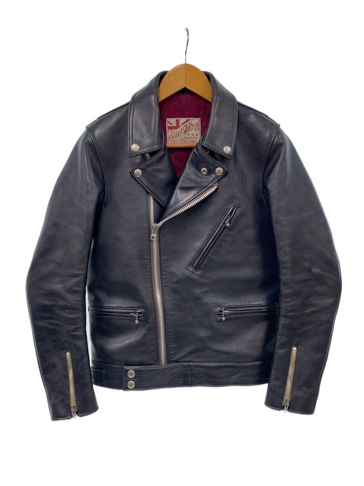 Addict Clothes Double Riders Jacket/34/Horse Leather/Nvy/Plain/Ad-03 3483