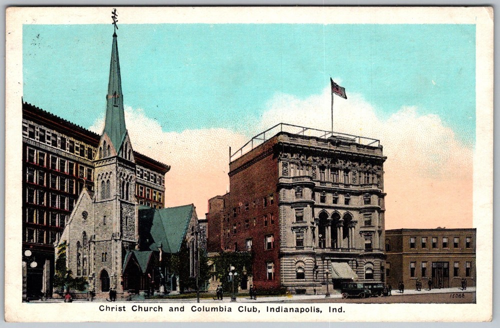 Antique Postcard Christ Church & Columbia Indianapolis, 1910s
