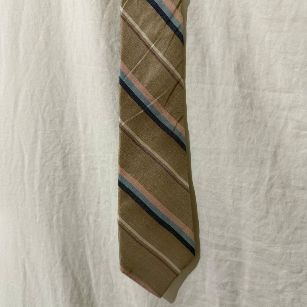 Yves Saint Laurent Mens Silk Tie Tan Striped Designer Necktie Vintage