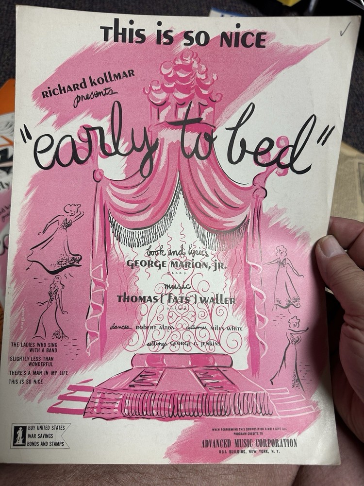 O 1943 Fats Waller Revue Sheet Music EARLY TO BED ‘This Is So Nice’