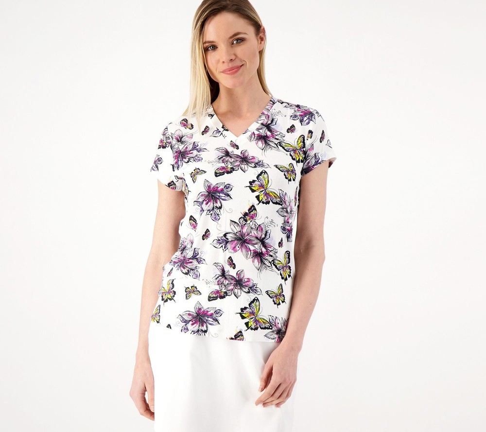 Women with Control Women's Top Sz M Printed Modal Tee Multi-colored A601031