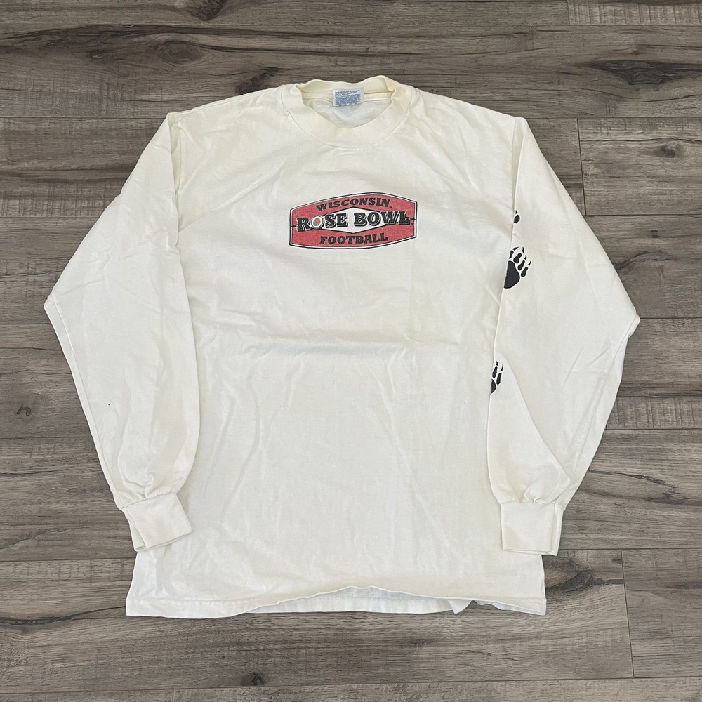 Vintage Wisconsin Badgers Football Rose Bowl Long Sleeve White Tee